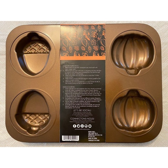 Nordic Ware Autumn Mini Cake Pan Bakeware Pumpkin Leaf Acorn Fall Halloween - Picture 2 of 4